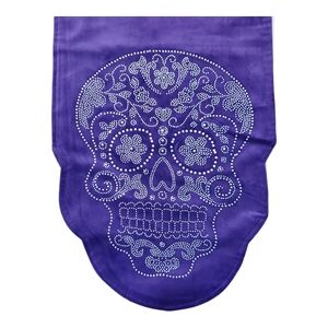 Halloween Goth Purple Velvet Rhinestone‎ Skull Table Runner 14"x72" New Spooky